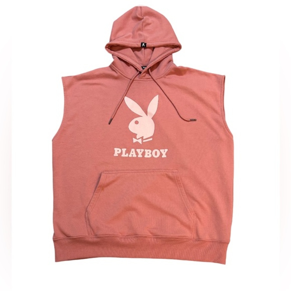 PLAYBOY Blush Pink Sleeveless Logo Hoodie Muscle Sweater